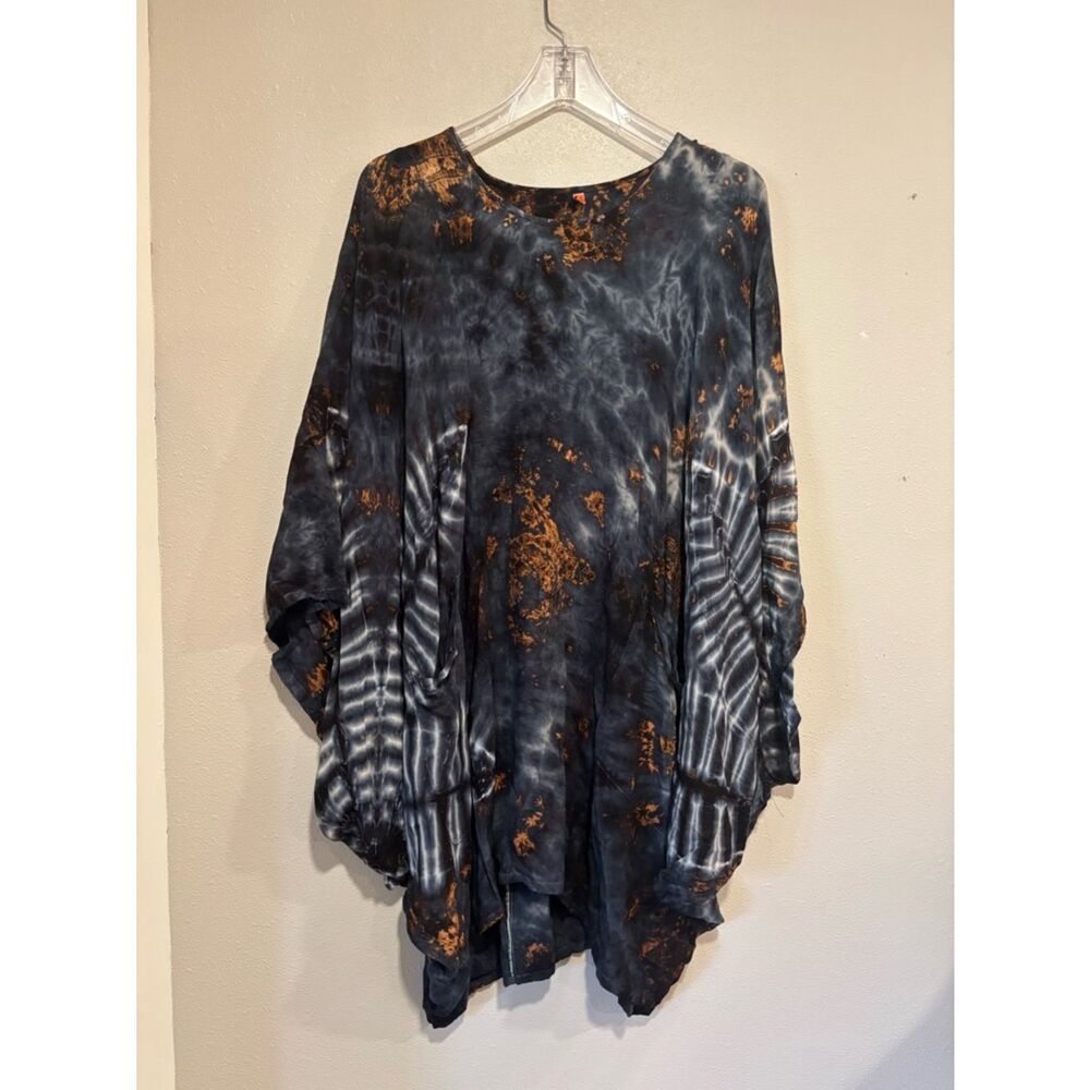 Tucan Tie Dye Boho Cocoon Top OS Fits XL Lagenlook Oversized Kaftan Pockets - Picture 2 of 10